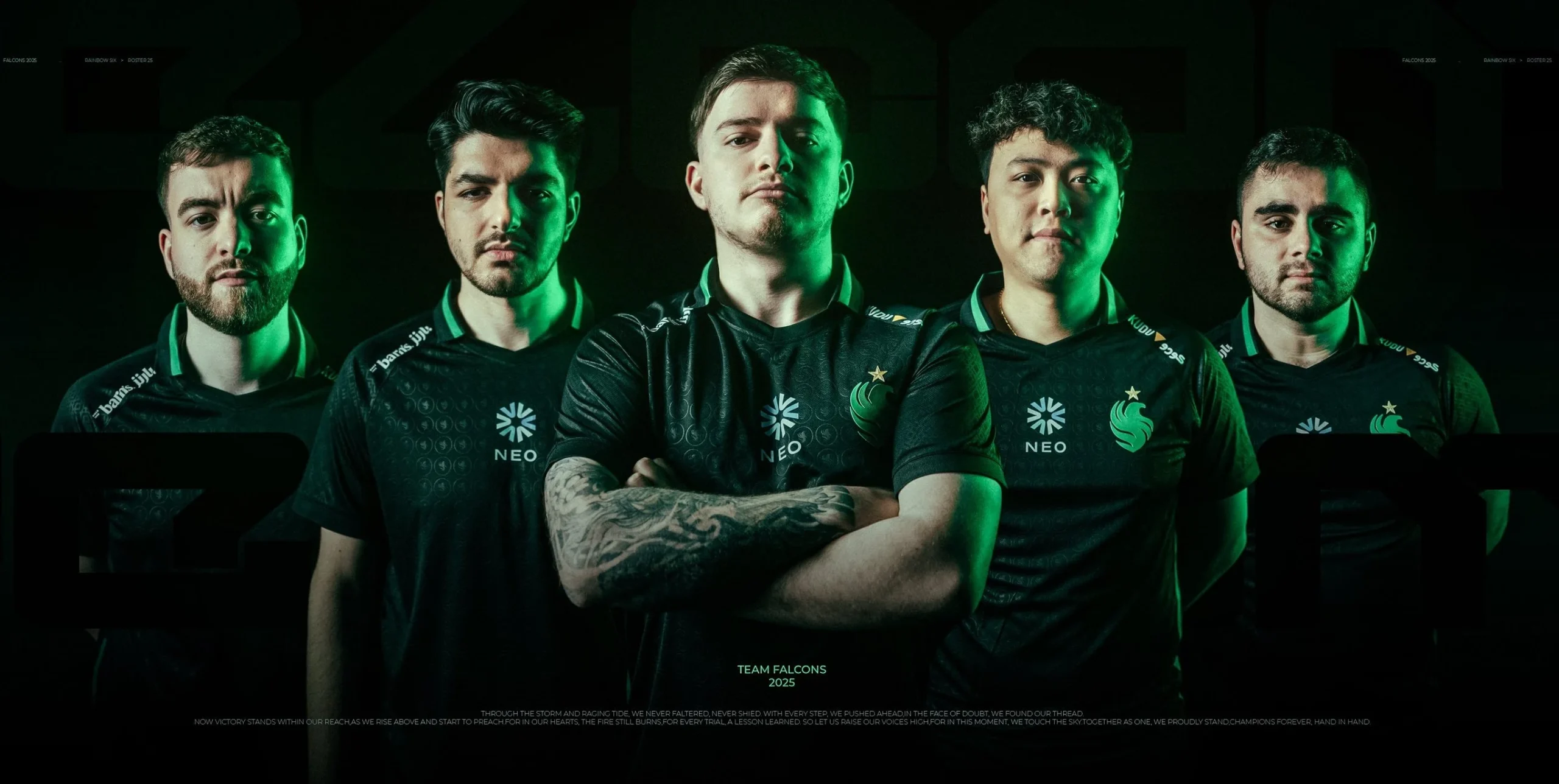 Гравці Falcons у чорних джерсі з логотипом NEO, лідери рейтингу CS2